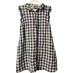 Anthro Dear Creatures Trinetta Shirt Dress Navy & White Gingham Plaid Size Large